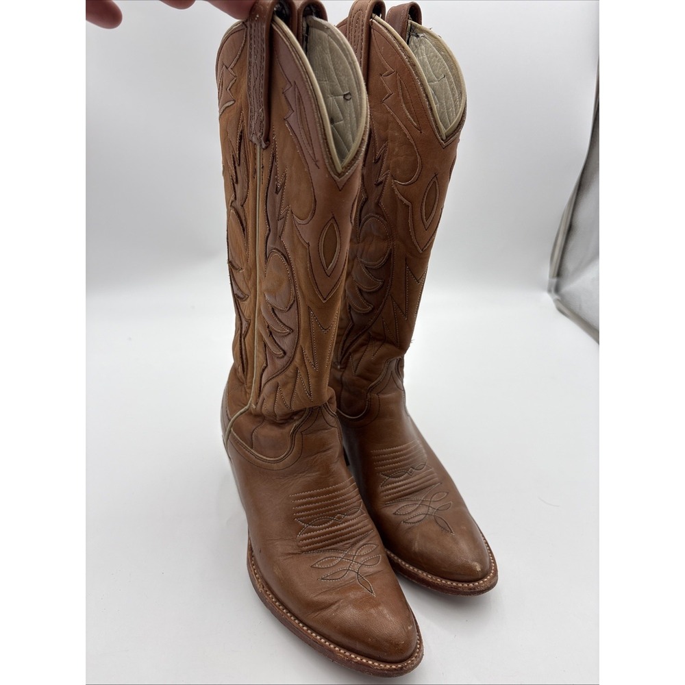 Vintage 90s Dan Post Cowboy Boots Womens 5D Brown Leather Western Cowgirl USA